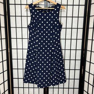 Eliza J White Polka Dot Blue Sleeveless Fit & Flare Bow Back Dress Size 4